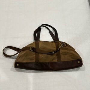 J Crew canvas drygoods duffle with leather handles and brass accents